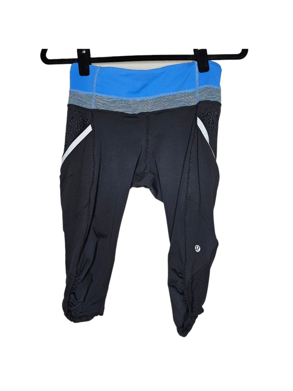 Lululemon Size 6 Black Blue Run A Marathon Cropped Athletic Leggings Yoga